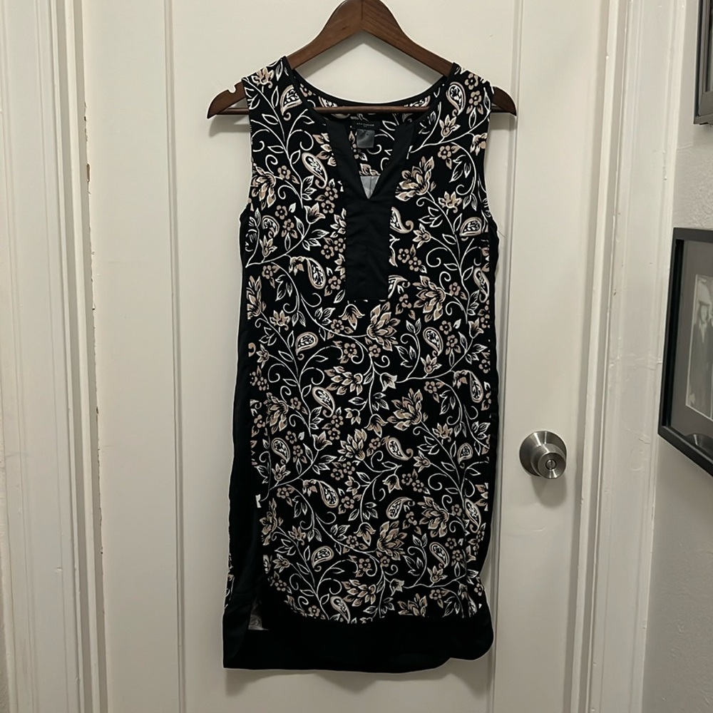 Ann Taylor Black & Tan Sleeveless Tunic Dress - Small